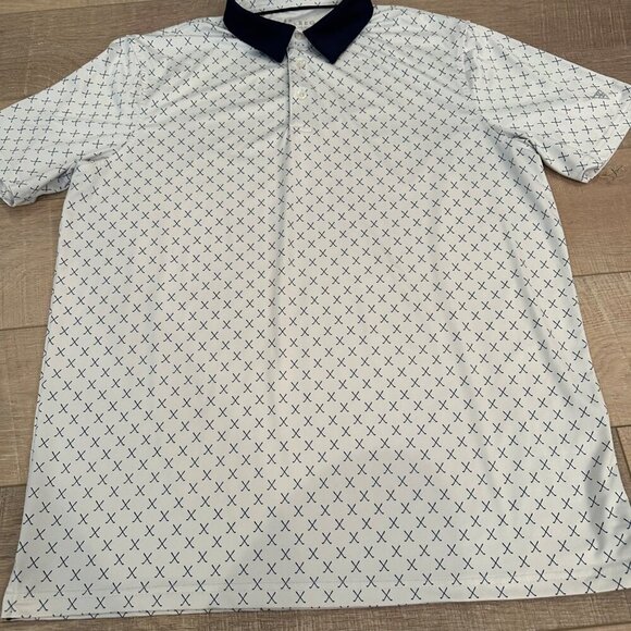 MAELREG MENS DRI FIT GOLF POLO SHIRT WHITE AND NAVY BLUE LARGE - Picture 2 of 8